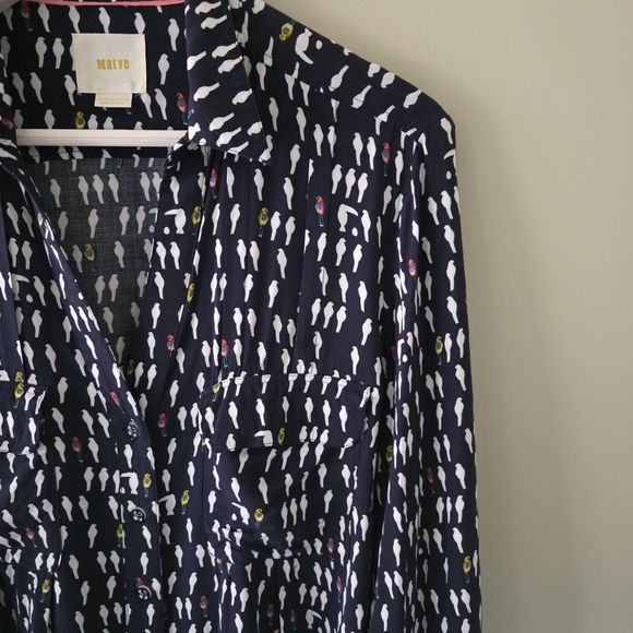 Anthropologie Maeve 10 Eclectic Bohemian Novelty Print Wynwood Bird Button Shirt - Picture 8 of 15
